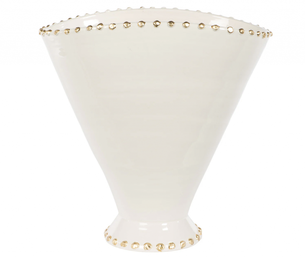 White Ceramic Vase w/ Gold Beads